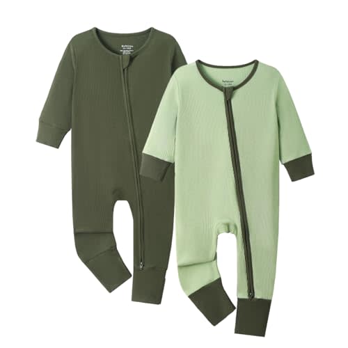 Bafeicao Baby Rayon of Bamboo Pajamas Sleeper with Mitten Cuffs Ribbed 2 Way Zipper Romper Long Sleeve Footless Pjs Sleepers