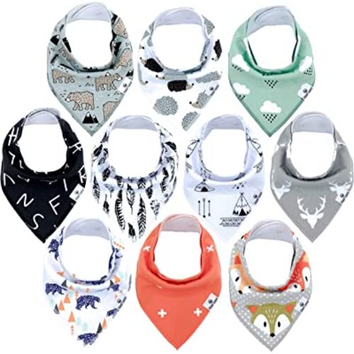 Diaper Squad 100% Organic Cotton Woodland 10-Pack Baby Drool Bandana Bibs for Boys and Girls