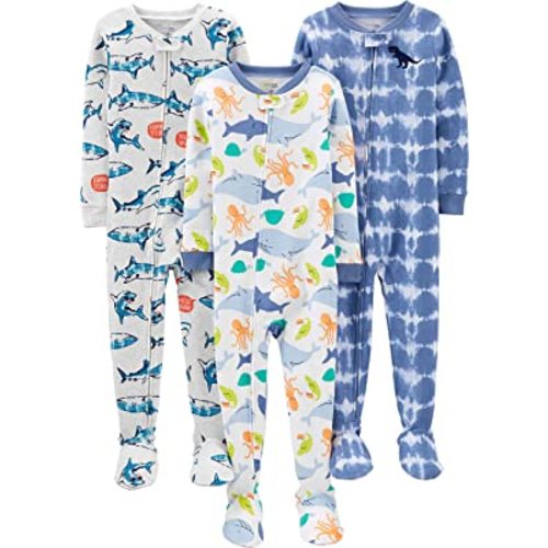 Simple Joys by Carter's Toddlers and Baby Boys' Snug-Fit Footed Cotton Pajamas, Pack of 3