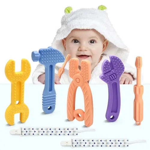 Baby Boy Toys - Baby Molar Teether Teething Toys 0-6 Months 6-12 - Soothe Babies Sore Gums Chew Toys - BPA Free Silicone - 7 Pack