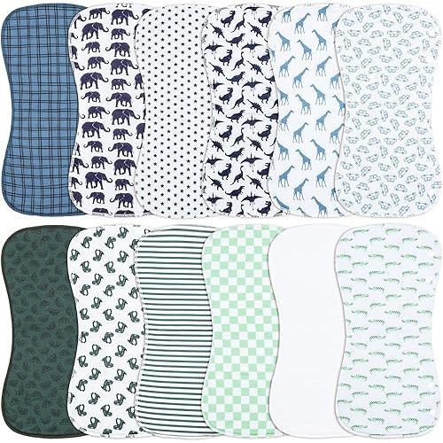 Baby Burp Cloths &Baby B.ibs 2-in-1 Design 3 Layers Thicken Cotton Absorbent and Soft Spit Up Burping Rags Set for Newborn,12-Pack