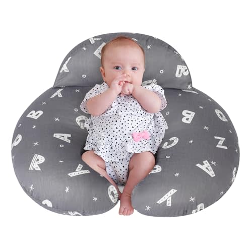 Plus Size Breastfeeding Pillow for Ergonomic Comfort & Support, Easier Nursing, Fit, Removable Cover, Machine Washable, Letter Pattern(Grey)