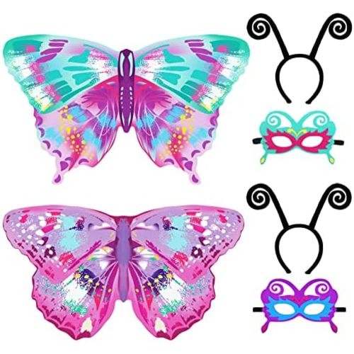 D.Q.Z 6 Pcs Kids Fairy Butterfly-Wings for Girls Halloween-Costumes with Antenna Headband Mask Party Favors