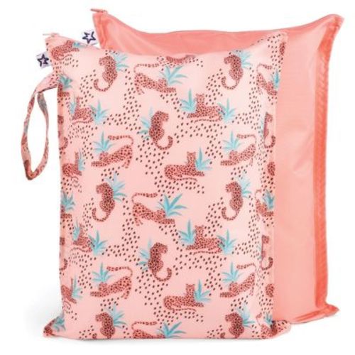 Tiny Twinkle Mess-proof Waterproof Washable Baby/toddler Wet Bags For Diapers, Swimsuits And Travel (pink, Brown Checkers)
