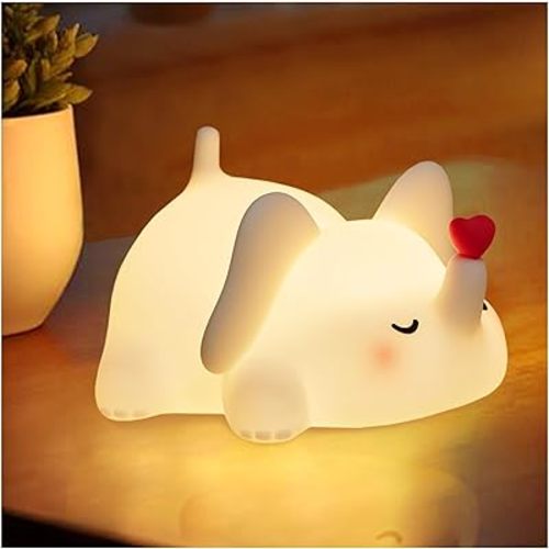 Silicone Elephant Night Light for Kids Room Dimmable Rechargeable Nursery Nightlight Gifts for Women Girls Boys Room Decor 3 Level Brightness Toddler Bedroom Bedside Touch Lamp