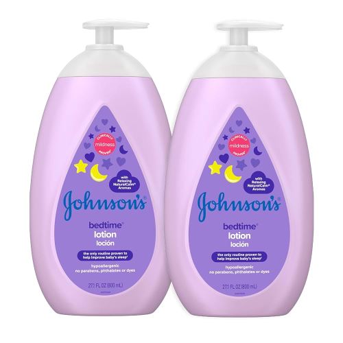 Johnson's Moisturizing Bedtime Baby Lotion with Coconut Oil & NaturalCalm Aromas to Help Relax Baby, Mild, Hypoallergenic & Paraben-, Phthalate- & Dye-Free, Twin Pack, 27.1 fl. oz, 2 Pack