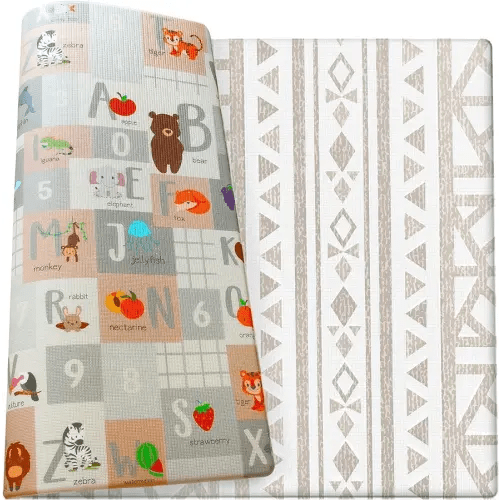 Cushmat Stylish Reversible Foam Play Mat (Large, Crystals Gray - Tropical Safari) - Soft, Waterproof, Durable Play mat for Infants, Babies, Toddler, Kids & Grownup - 6.5ft x 4.5ft