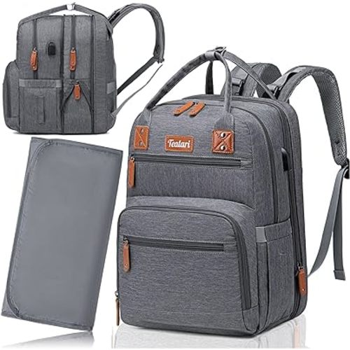 Extra Large Diaper Bag Backpack, 35L Expandable Twin Diaper Bag For 2 Kids, Unisex Baby Diaper Backpack, Changing Pad (Dark grey)