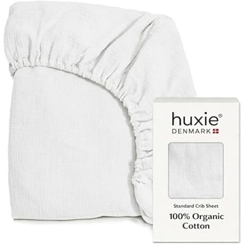 Crib Sheets – Organic Cotton Muslin Fitted Crib Sheet – Standard Size for Baby Boy and Baby Girl 28" x 52" Ultra-Soft and Breathable. (Soft White)