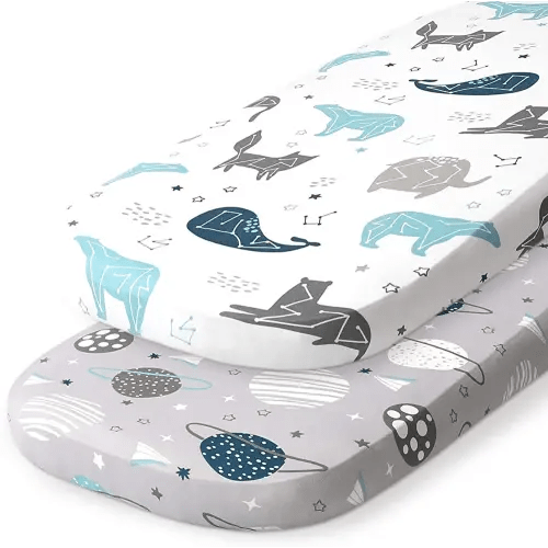 Stretch Fitted Bassinet Sheet Set BROLEX 2 Pack Cradle Sheets for Bassinet Pad/Mattress,Unisex Boys Girls,Ultra Soft,Space Planet