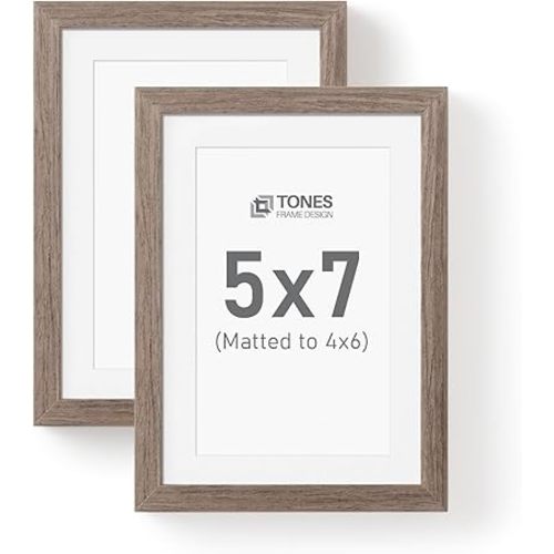 5x7 Picture Frame, Set of 2, Mat with 4x6 Photo Frames Oak Solid Wood Veneer Finish and Plexiglass Front for Tabletop Gallery Wall Home Decor