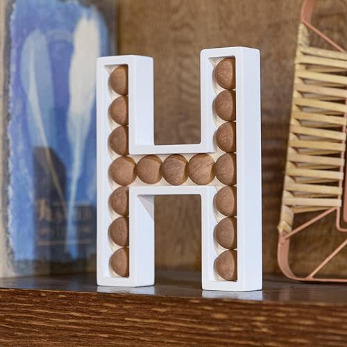 COLLECTIVE HOME - Wood Letters for Wall Decor, Free Standing Tabletop Decoration, Monogram Decorative Signs, Initials Bar Decor with Beads, DIY Block Words Sign (H)