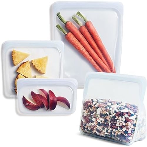Stasher Platinum Silicone Food Grade Reusable Storage Bag, Clear (Bundle 4-Pack Large) | Reduce Single-Use Plastic | Cook, Store, Sous Vide, or Freeze | Leakproof, Dishwasher-Safe, Eco-friendly