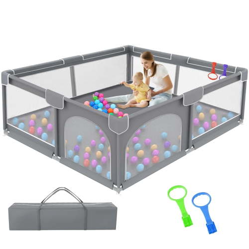 Ucradle Baby Playpen for Babies and Toddlers, 71x59x27" Large Baby Playard, Infant Activity Center with Gate, Anti-Slip Base and Soft Breathable Mesh, Gray