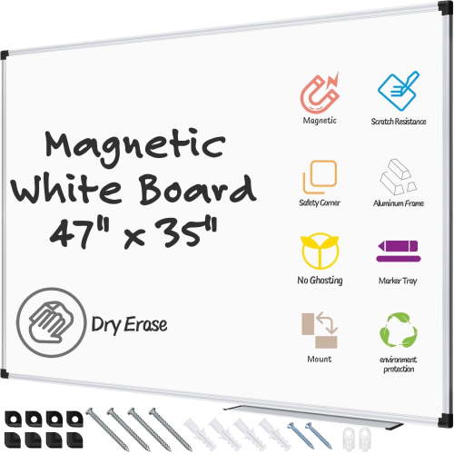 AGCAN Dry Erase Board 47" x 35" Magnetic Whiteboard Large Marker Board 4'x3' White Board Wall Mount
