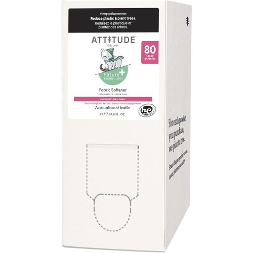 ATTITUDE Baby Fabric Softener, Plant and Mineral-Based Ingredients, HE Compatible, Vegan and Cruelty-free Laundry and Household Products, Unscented, Bulk Refill, 80 Loads, 67.6 Fl Oz