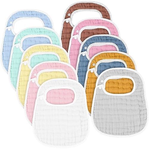 Loopeer 10 Pcs Snap Muslin Bibs soft Baby Bibs for Boy Girl Infants Newborns for Teething Drooling(Colorful)