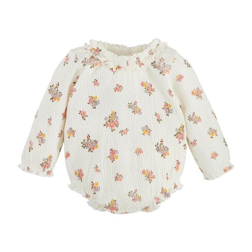 Mud Pie Children's Crinkle Knit Floral Crawler; 0-3M