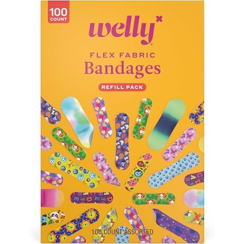 Welly Bravery Badge Value Pack | Adhesive Flexible Fabric Bandages | Assorted Shapes and Patterns for Minor Cuts, Scrapes, and Wounds - 100 Count
