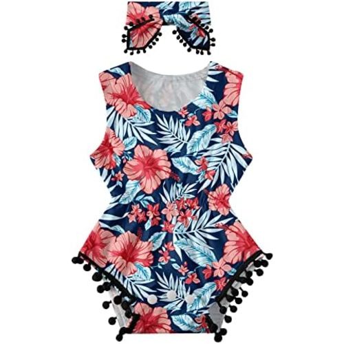 Baby Girl Clothes 0-24 Months Floral Sleeveless Newborn Romper Jumpsuit Outfit Set with Headband