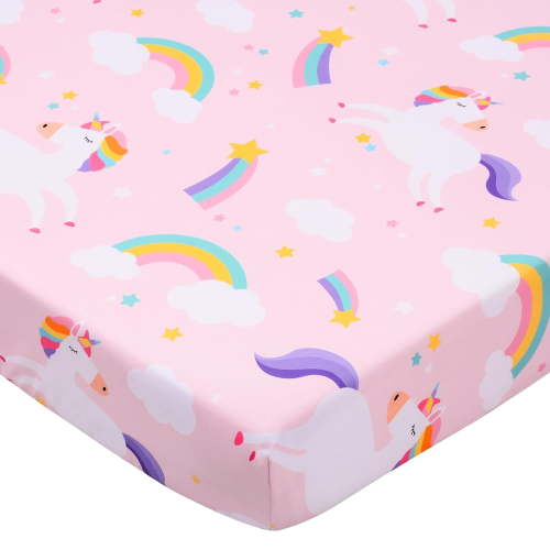 Crib Sheet for Girls Unicorn Fitted Baby Crib Sheets for Standard Crib Mattresses Soft Toddler Bed Sheet Pink 28x52 Inch