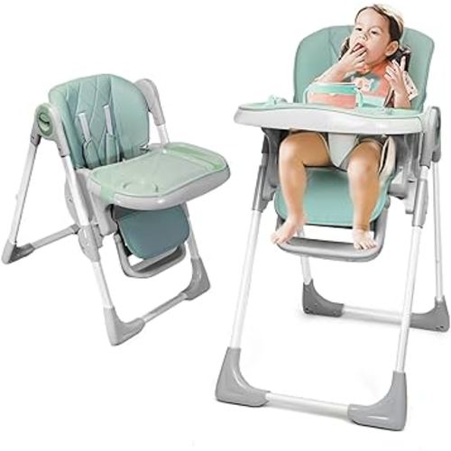 4 in 1 Baby High Chair Foldable Booster Seats, Portable and Compact Adjustable High Babychair for Babies and Toddlers - Multiple Heights and Positions (Green)