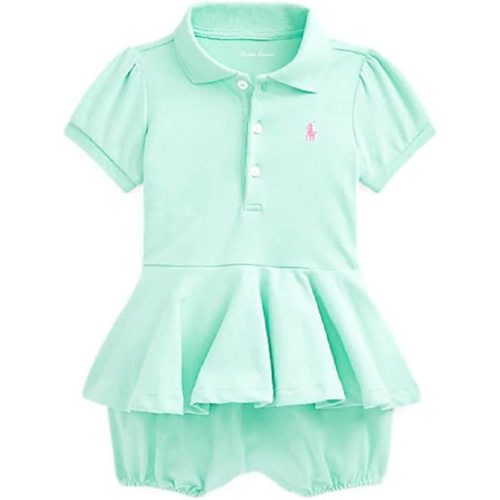 Ralph Lauren Baby Girl Peplum Mesh Bubble Shortall
