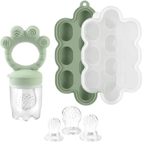 Baby Breastmilk Popsicle Molds & Baby Fruit Food Feeder Pacifier, Silicone Baby Food Storage Containers, Baby Popsicle Molds Teething for Toddler Teething & Infant Self Feeding (Green)