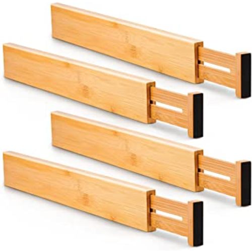 Utoplike 4 pcs Bamboo Kitchen Drawer Dividers(16.6-21.7IN),Adjustable Drawer Organizers,Spring Loaded,Works in Kitchen,Dresser,Bathroom,Bedroom,Drawer,Desk