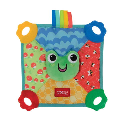 Nuby Teething Blankie and Teether Toy for Babies 3+ Months, Unisex Baby Accessories, Frog Design