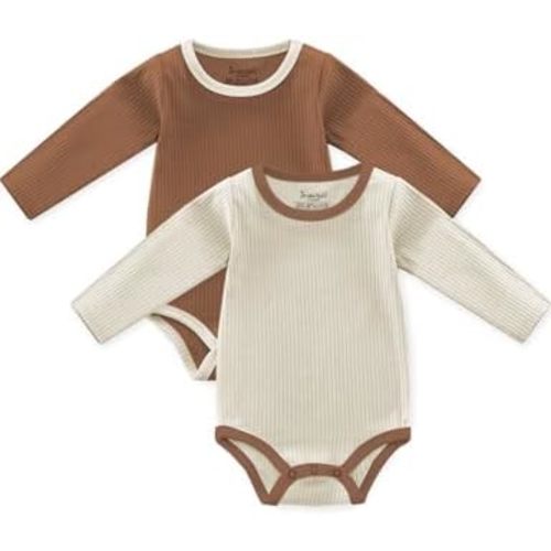 Baby Girls Boys Long Sleeve Bodysuits, Organic Cotton Waffle Gender Neutral Romper 2 Packs(0-24 Months)