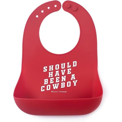 Baby Bib for Eating by Bella Tunno, Waterproof Silicone Bib with Large Food Catcher, Adjustable Fit for Babies 4-12 months & Toddlers 1-3 Years, Boys & Girls, Should Have Been A Cowboy