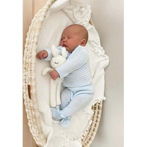 Striped Pattern Baby Knitted Set in Blue Sky