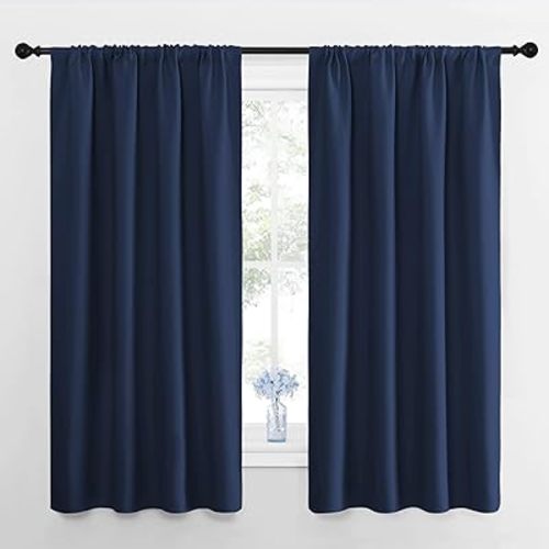 NICETOWN Bedroom Curtains Blackout Draperies - All Season Thermal Insulated Solid Rod Pocket Top Blackout Curtains/Drapes for Kid's Room (Navy, 1 Pair, 42 x 63 Inch)