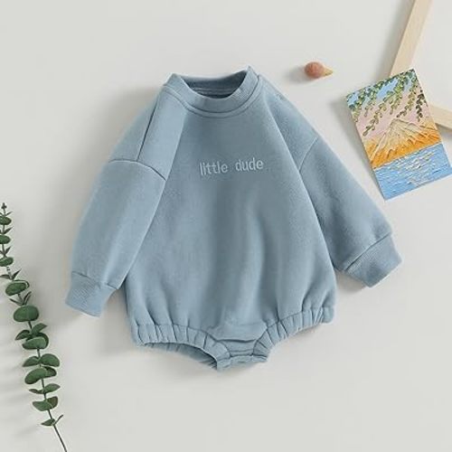 Amazon.com: Baby Boy Oversized Sweatshirt Romper Solid Long Sleeve Bubble Little Dude Romper Sweater Onesie Fall Clothes (Grey, 0-3 Months): Clothing, Shoes & Jewelry
