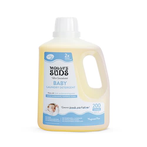 Molly's Suds Baby Liquid Laundry Detergent | Removes Formula, Poop & Spit-Up Stains | Extra Gentle on Newborn Skin (Fragrance Free, 200 Loads)
