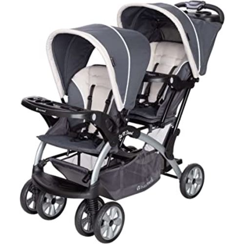 Baby Trend Sit N' Stand Multi-Use Easy Fold Travel Toddler and Baby Double Stroller with Safety Harness and Storage Basket, Magnolia