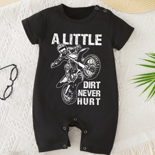 1pc Boys' Short-Sleeve Cartoon Motorcycle Print Romper, Casual Style, Breathable Soft Polyester, All-Season Knit Onesie for Infants, for Outdoor