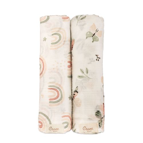 Parker Rainbow & Butterfly Newborn Swaddle Blankets | Crane Baby