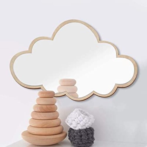 BORDSTRACT Irregular Aesthetic Vanity Mirror, 14.96 x 9.84in Cute Acrylic Decorative Mirror, Children Room Wall Decor for Home Living Room (Clouds)