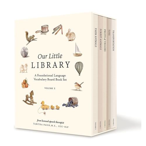 Our Little Library: A Foundational Language Vocabulary Board Book Set for Babies, Including Farm Animals, Forest Animals, Fruits and Veggies, Toys, and Transportation (Our Little Adventures Series)