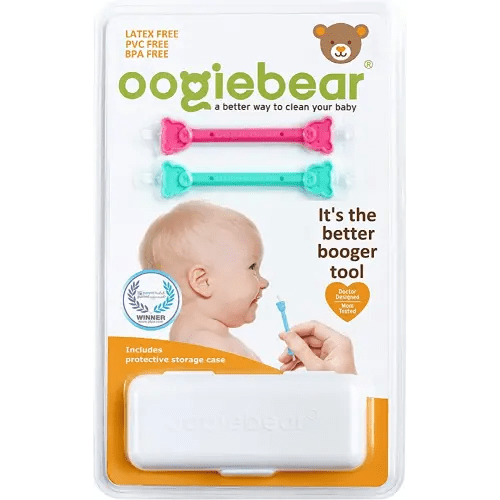 Oogiebear Baby Booger Picker with Case (2-Pack, Raspberry & Seafoam )