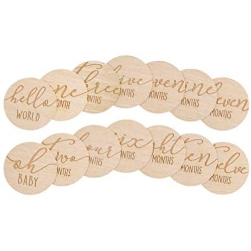 Pearhead Wooden Monthly Milestone Photo Cards, Baby Announcement Cards, Pregnancy Journey Milestone Markers, 7 Double Sided Photo Prop Milestone Discs, Light Wood