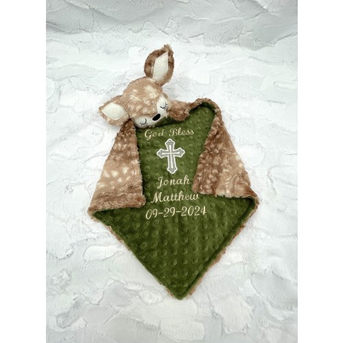 Made to Order Personalized Baptism-Christening-Dedication Lovey/Super soft Unique Small Baby Blanket/Religious Keepsake Gift/God Bless Cross