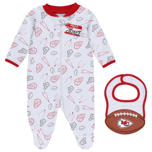 Newborn & Infant WEAR by Erin Andrews White Kansas City Chiefs Sleep & Play Full-Zip Sleeper & Bib Set
