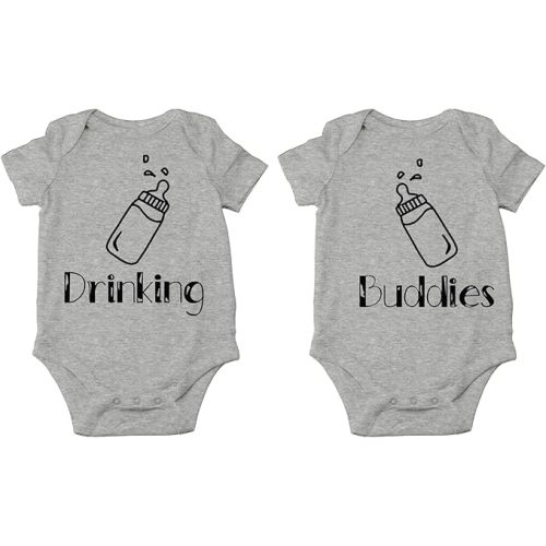 CBTwear Drinking Buddies - Matching Twin Babies - Baby Clothes - Funny Newborn Bodysuit Outfits for Boys and Girls