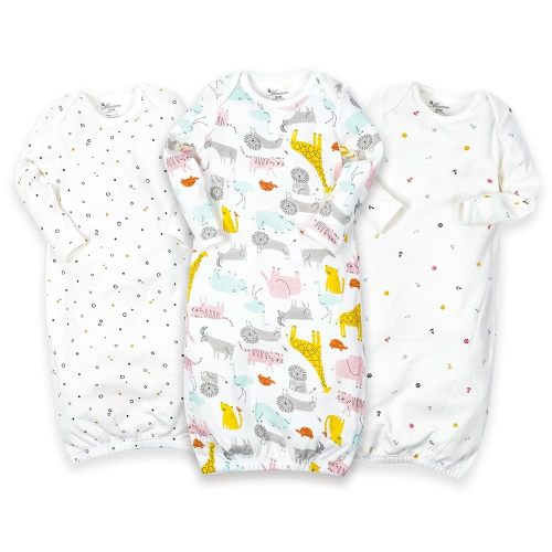 Newborn Unisex Baby Boys Girls Cotton Sleeper Gown Nightgown Sleepsuits with Hats, 0-3/0-6 Months