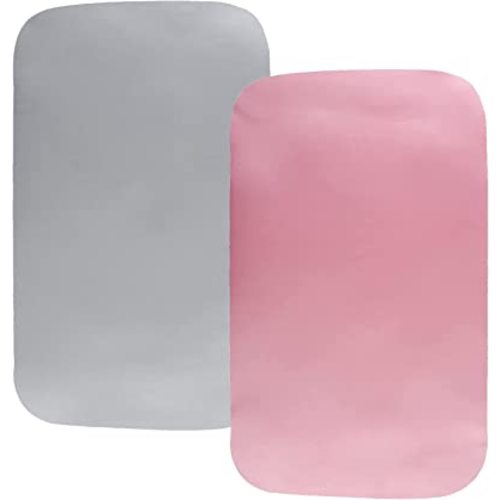 Satin Bassinet Sheet 2 Pack Ultra Soft Silk Compatible with Mika Micky Bedside Sleeper Fits Perfectly on 19 x 32 Inch Bed Side Sleeper Mattress Pad Protect for Baby Hair and Skin Pink Grey