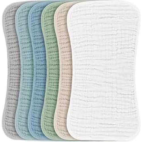 Konssy Muslin Baby Burp Cloths Sets for Unisex- 6 Pack Large 100% Cotton Burping Clothes for Newborn，Baby Girls and Boys