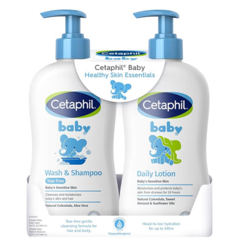 Cetaphil Baby Wash & Shampoo Plus Body Lotion, Healthy Skin Essentials, Head to Toe Hydration for up to 24 Hours, for Delicate, Sensitive Skin, 2-Pack,White